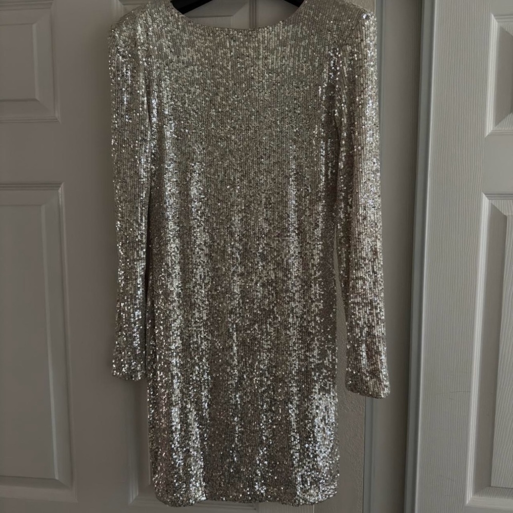 Mango Gold sequin mini dress with long sleeves